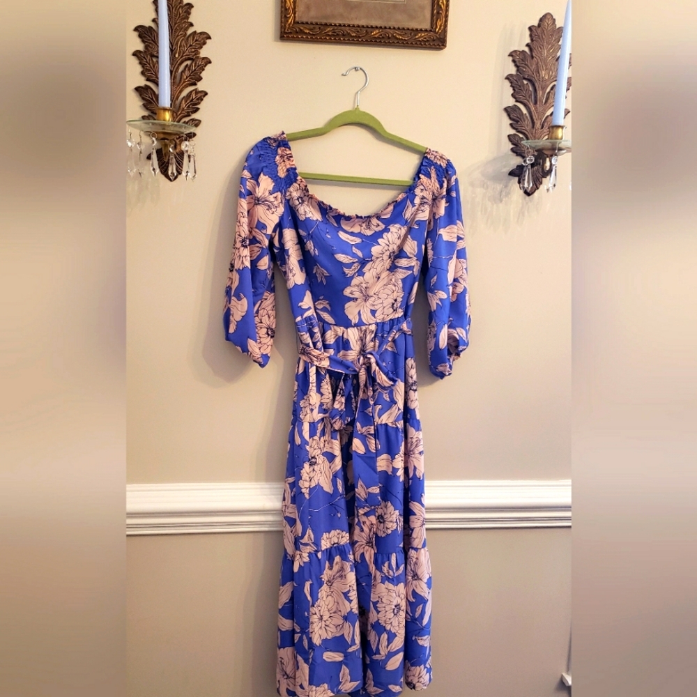 Eliza J Blue Puff Sleeve Sundress for Wedding Guests